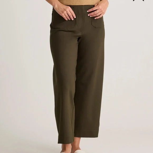 Quince Ultra Stretch Ponte Cropped Wide Leg 24” Olive Pants SZ 8 NWT - Picture 7 of 8